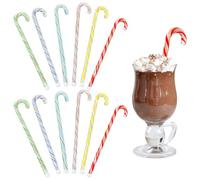 LYFJMUS 12 Pieces Christmas Candy Cane Cocktail Stirrers Glass Candy Cane Swizzle Sticks Reusable Colorful Stir Sticks for Coffee Drink Holiday Party Bar Restaurant Home Office