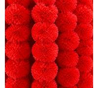 LYFJOY 5Piece Indian Handmade Artificial Genda/Marigold Flowers Garlands Decoration 5Ft Each Long Door Hanging Genda Phool for Wedding Festivals Red