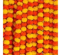LYFJOY 5Piece Indian Handmade Artificial Genda/Marigold Flowers Garlands Decoration 5Ft Each Long Door Hanging Genda Phool for Wedding Festivals Dark Orange+Yellow