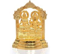 LYFJOY Temple Laxmi Ganesh Gold Plated Statue Diwali Puja Spiritual Gift Idol Murti 4 Inch High for Pooja/Home Decor/Gift