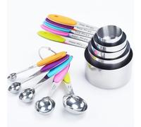 LYFJXX 18/8 Stainless Steel Measuring Cups and Spoons Set of 10 Piece for Kitchen-Sliver