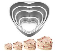 LYFJXX 4 Pieces Aluminium Heart Shaped Cake Pans, 4/6/8/10 Inches Non-Stick Baking Pan with Removable Bottom, Chocolate Cake Mold for Valentine's Day, Wedding and Anniversary