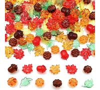 LYFJXX Fall Vase Filler for Thanksgiving, 130 Pcs Acrylic Pumpkin Leaves Maple Leaves Acorn Gems Centerpieces Table Scatters Thankgiving Home Decor Fall Acrylic Pieces Autumn Decor 1LB/Bag