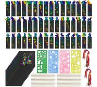 lyfLux 146 PCS Scratch Paper Art with Stencils, Rainbow Magic Scratch Paper Art Kit for Birthday Party, DIY Crafts