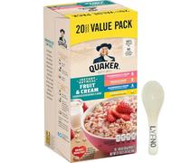 Lyfno Instant Oatmeal Quaker, Variety Pack of Fruit and Cream, Blueberry, Strawberry, Banana Peaches, 21.1 Oz, 20 - Quakar Quakar Packs, Strawberry (Registered Spoon Included)