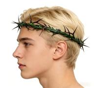 LYFOOHEART Artificial Crown of Thorns Life Size 8, Diameter, Decoration for Home and Church Lents Period, Christmas Tree Decoration Ornament Crown for Costumes, Wearable Crown of Thorns,Green and Gray