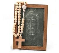 LYFOOHEART Catholic Devotional Wooden Frame with Natural Rosary Beads, Religious Wall Art Display Set, Shroud Portrait Prayer Decor for Home and Gift (Jesus Shroud)