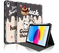 Lyforaz Case for iPad 11th (A16) 11-inch 2025/10th Generation 10.9-inch 2022, Cute Cat Chic Stylish Cake Sweet Aesthetics Design Protective Cover with Pencil Holder, Anti-Slip, Shockproof-Cream Grey