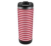 Lyfthologen 13oz/380ml Stainless Steel Insulated Travel Coffee Cup, White and Red Stripe Pattern Travel Mug with Leakproof Lid, Non-Slip Bottom