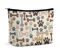 Lyfthologen Cosmetic Bag, Dog Bones Paw Prints Makeup Bag, Portable Toiletry Bag with Zipper for Daily Use, Travel