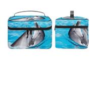Lyfthologen Cosmetic Bag, Playful Dolphins Makeup Bag, Leather Travel Toiletry Bag for Women