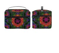Lyfthologen Cosmetic Bag, Psychedelic Kaleidoscope Makeup Bag, Leather Travel Toiletry Bag for Women