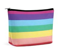 Lyfthologen Cosmetic Bag, Rainbow Colored Horizontal Striped Lines Makeup Bag, Portable Toiletry Bag with Zipper for Daily Use, Travel