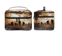 Lyfthologen Cosmetic Bag, Zombies Dead Men Walking Body at Night Makeup Bag, Leather Travel Toiletry Bag for Women