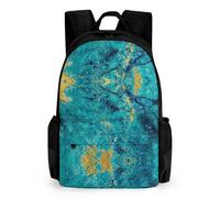 Lyfthologen Daypack, Teal Marble Backpack, Rucksack with Pockets for Hiking Camping Travel