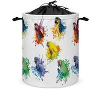 Lyfthologen Drawstring Laundry Hamper, 3D Watercolor Parrot Laundry Basket, Washing Basket with Handle
