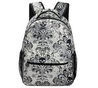Lyfthologen Durable Oxford Cloth Casual Daypack, Gothic Skull Damask Scary Halloween Backpack, College Bag for Boys, Girls, Travel, Sports
