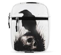 Lyfthologen Shoulder Bag, Halloween Skull Raven Crossbody Bag, Multi Purpose Small Satchel for Work Business Travel