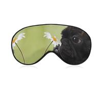 Lyfthologen Smooth Fabric Eye Mask, Dog Pattern Pug Flower Sleep Mask, Sleeping Eye Mask with Adjustable Headband for Men, Women