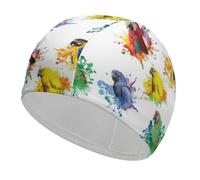 Lyfthologen Swimming Hat, 3D Watercolor Parrot Swimming Cap, Bathing Caps for Long Short Hair