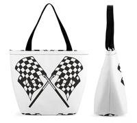Lyfthologen Tote Bag with Zip, Checkered Flags Race Flag Beach Bag, Large Shoulder Bag for Daily, Travel
