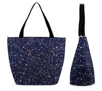 Lyfthologen Tote Bag with Zip, Glow in The Dark Constellations Midnight Beach Bag, Large Shoulder Bag for Daily, Travel