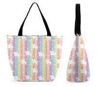 Lyfthologen Tote Bag with Zip, Unicorn Pattern Rainbow Beach Bag, Large Shoulder Bag for Daily, Travel
