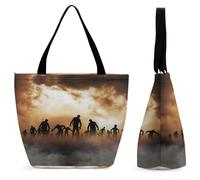 Lyfthologen Tote Bag with Zip, Zombies Dead Men Walking Body at Night Beach Bag, Large Shoulder Bag for Daily, Travel