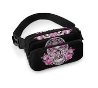 Lyfthologen Waist Bag, Pink Sugar Skull Bumbag, Adjustable Fanny Pack for Running Walking Hiking