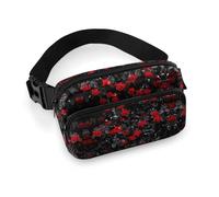 Lyfthologen Waist Bag, Red and Black Rose Bumbag, Adjustable Fanny Pack for Running Walking Hiking