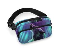 Lyfthologen Waist Bag, Wolves Howl in The Northern Lights Bumbag, Adjustable Fanny Pack for Running Walking Hiking