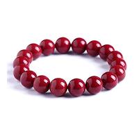 LYGBAOFUL Natural Gemstone Bracelet, Lucky Fox CharmNatural Cinnabar Balance Red Bracelet Beaded Bangle for Natal Year Wealth Amulet Attract Money Prosperity Luck,Beads,8mm