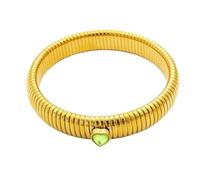 LYGBAOFUL Waterproof Stainless Steel Retro Elastic Thick Metal Bangle 18K Gold Plated Vintage Style Unisex Bracelet for Trend Fashion Jewelry
