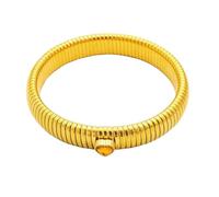 LYGBAOFUL Waterproof Stainless Steel Retro Elastic Thick Metal Bangle 18K Gold Plated Vintage Style Unisex Bracelet for Trend Fashion Jewelry