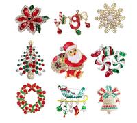 LYGGIE 9 Pcs Christmas Brooch Pin Rhinestone Crystal Xmas Element Pins Colourful Christmas Circle Wreath Brooch Christmas Trees Jewelry Breast Pins for Xmas Decorations Elegant Style