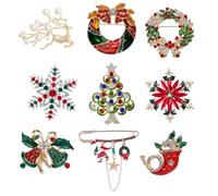 LYGGIE 9 Pcs Christmas Brooch Pin Rhinestone Crystal Xmas Element Pins Colourful Christmas Circle Wreath Brooch Christmas Trees Jewelry Breast Pins for Xmas Decorations Gorgeous Style