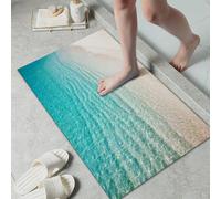 LYGLIGH Ultra Thin Bath Mat, Teal Bath Mat, 1/10 in Thin Bathroom Rugs Fit Under Door, Non-Slip Rubber Backing, Absorbent, Quick-Dry, Washable Funny Beach Decor for Shower and Tub, 35‘’X24''