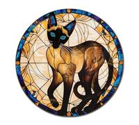 Lygond Decorative Tin Sign Striking Siamese Cat for Home Living Rooms Siamese Cat Lovers and Inspired Interiors Resistant Aluminum Vintage Decor for Garage 12×12 Inches