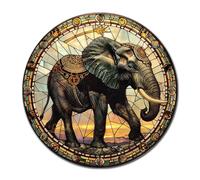 Lygond Metal Sign Tin Sign Circular Stained Glass Elephant Garden Tin Sign For Yard 8×8 Inches
