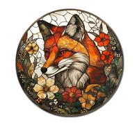 Lygond Metal Sign Tin Sign Circular Stained Glass Fox Boho Bedroom Decorations for Home Decor 8×8 Inches