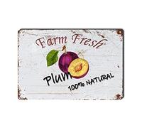 Lygond Metal Sign Tin Sign Vintage Wall Art Natural Plum Farm Fresh Organic Food Furit Funny Bathroom Decor For Garage 8×12 Inches