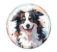 Lygond Metal Sign Tin Sign Wall Art Happy Border Collie Dog On Vintage Stripe Circle Vintage Decor For Yard 12×12 Inches