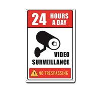 Lygond Metal Sign Tin Sign Warning Sign 24 Hour A Day Video Surveillance No Trespassing Decor Outdoor for Pub 6×8 Inches