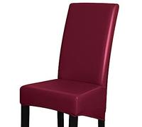 lygooh Waterproof PU Leather XL Chair Covers for Dining Chair Stretch High Back Large Chair Covers Washable Removable Seat Covers Chair Protector Slipcover for Dining Kitchen (Wine, Set Of 4)