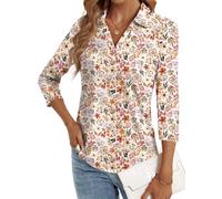 LYHIPSS 3/4 Length Sleeve Womens Tops Dressy Casual V Neck Polo Shirts Business Work Blouses 2025 Trendy Tunic Top, 3/4 Sleeve Plants Floral, XL