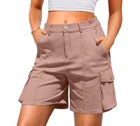LYHIPSS Cargo Shorts Women Bermuda Knee Length Long Hiking Shorts with Pockets Elastic Waist for Summer Casual Trendy Outfits, Pink, S