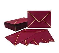 LYHLYA 50 PCS Invitation Envelopes A7 Size, Burgundy 5 x 7 Inch V-Flap Mailing Card Quick Seal with Gold Border for 5x7 Cards, Birthday, Weddings, Graduations, Greeting Cards