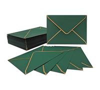 LYHLYA 50 PCS Invitation Envelopes A7 Size, Green 5 x 7 Inch V-Flap Mailing Card Quick Seal Gold Border 5x7 Cards, Birthday, Weddings, Graduations, Greeting Cards (Envelope-10-green)