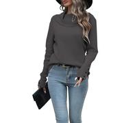 LYHNMW Women Cowl Neck Sweaters Turtleneck Long Sleeve Lightweight Knit Stretchable Loose Fit Sweater Pullover Warm Tops, Dark Gray, Small