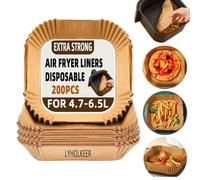 LYHOLKEER 200 Pieces Air Fryer Liners, Square Airfryer Liners Disposable, Compatible with Ninja AF180UKCP 6.2L, AF140UK 4.7L, Tefal EY245840 5L, Brown, Thick, Oil-Proof and Non-Stick
